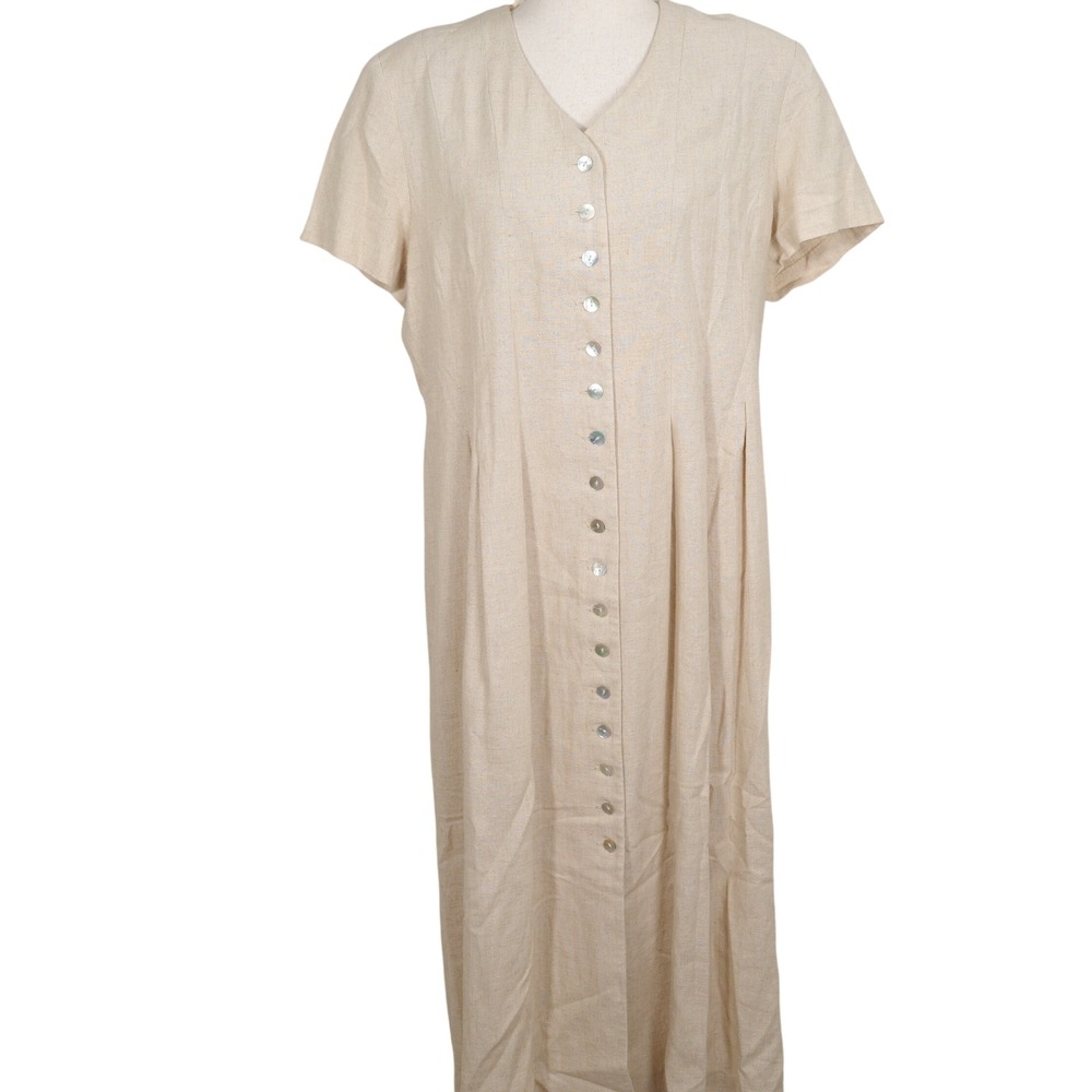 Orvis Dress Women 16 Beige Linen Modest‎ Prairie Cottagecore Summer USA VTG